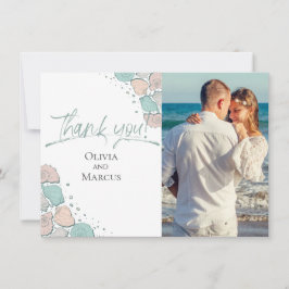 Foto Dank je wel | Beach Seashells Coral Blauwgroe Bedankkaart