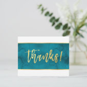 FOTO DANK JE WEL modern turquoise goud script Bedankkaart (Staand voorkant)