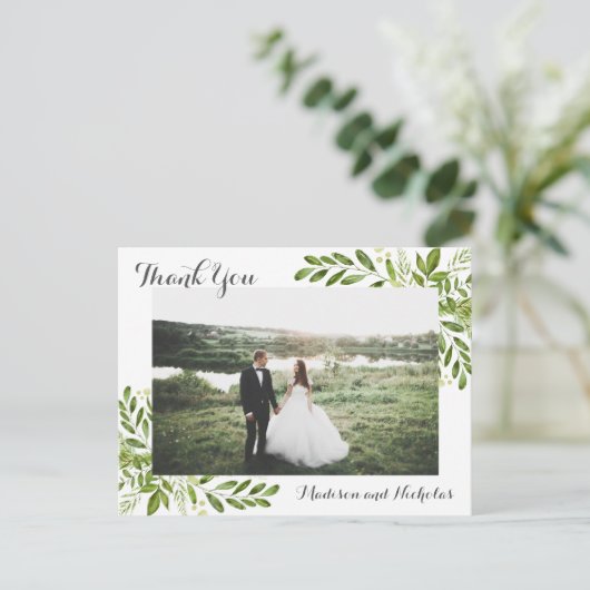 Foto Dank u Briefkaarten met rustieke groene blade (Staand voorkant)