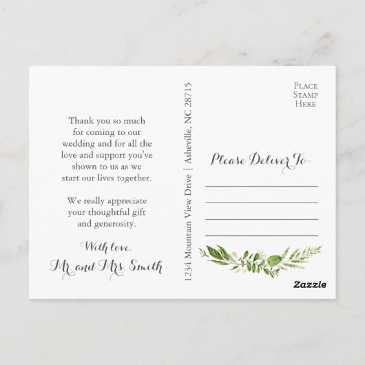 Foto Dank u Briefkaarten met rustieke groene blade (Achterkant)