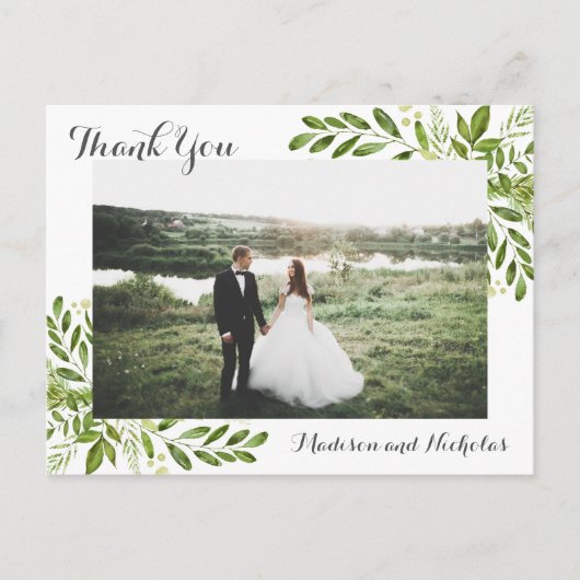 Foto Dank u Briefkaarten met rustieke groene blade (Voorkant)