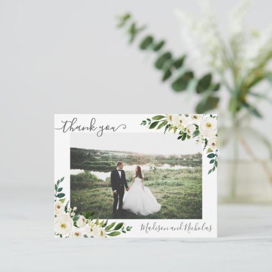 Foto Dank U Briefkaarten met Witte Bloemen (Staand voorkant)