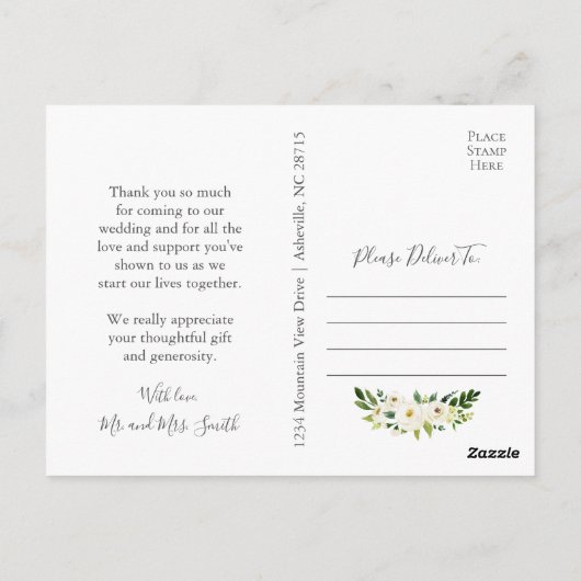 Foto Dank U Briefkaarten met Witte Bloemen (Achterkant)