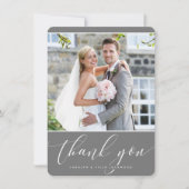 FOTO DANK U bruiloft  kalligrafie grijs Bedankkaart (Voorkant)