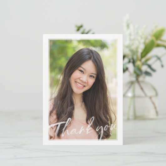 FOTO DANK U DE moderne transparante letterzetlaag Bedankkaart (Staand voorkant)