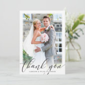 FOTO DANK U elegante script kalligrafie zwart Bedankkaart (Staand voorkant)