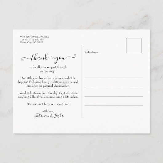 Foto Dank u Geboorteaankondiging Post Kaart (Achterkant)