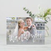 FOTO DANK U handgeschreven moderne grijze ombre Bedankkaart (Staand voorkant)