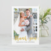 FOTO DANK U handgeschreven script gouden folie Bedankkaart (Staand voorkant)