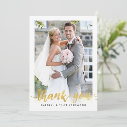 FOTO DANK U handgeschreven script gouden folie Bedankkaart (Staand voorkant)