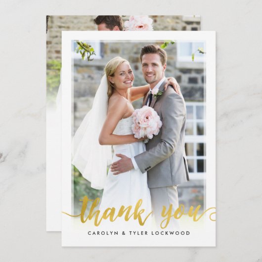 FOTO DANK U handgeschreven script gouden folie Bedankkaart (Voorkant / Achterkant)