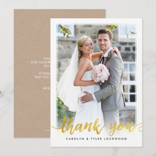 FOTO DANK U handgeschreven script gouden folie Bedankkaart (Voorkant / Achterkant)