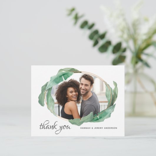 Foto Dank u met tropische bananenbladeren Briefkaart (Staand voorkant)