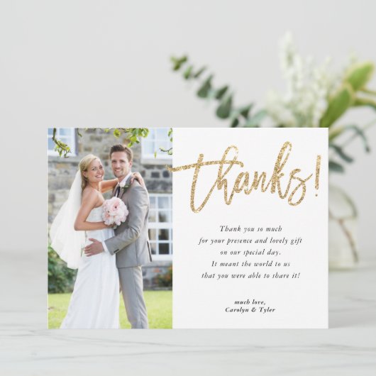 FOTO DANK U modern glamour goud glitter script Bedankkaart (Staand voorkant)