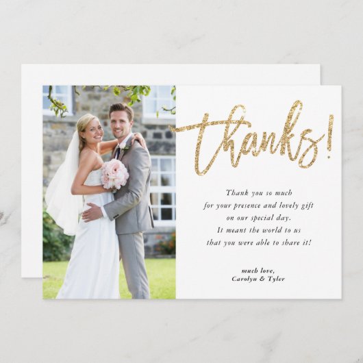 FOTO DANK U modern glamour goud glitter script Bedankkaart (Voorkant / Achterkant)