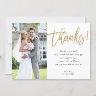 FOTO DANK U modern glamour goud glitter script Bedankkaart