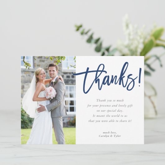 FOTO DANK U moderne hedendaagse script marine Bedankkaart (Staand voorkant)