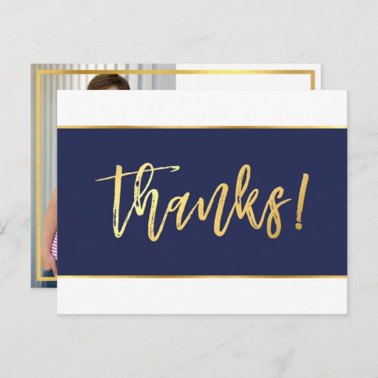 FOTO DANK U moderne marine goud schrijven Bedankkaart (Voorkant / Achterkant)