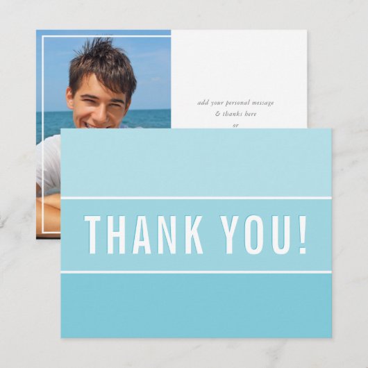 FOTO DANK U moderne ombre turquoise blauw Bedankkaart (Voorkant / Achterkant)