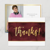 FOTO DANK U moderne rode kastanjebruin gouden scri Bedankkaart (Voorkant / Achterkant)