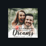 Foto Dank u ouders van de bruid bruiloft Canvas Afdruk<br><div class="desc">Het ontwerp bevat de quote 'Bedankt voor het opvoeden van de vrouw van mijn dromen',  uw favoriete foto,  namen en trouwdatum. Groot aandenken geschenk aan de ouders van de bruid.</div>