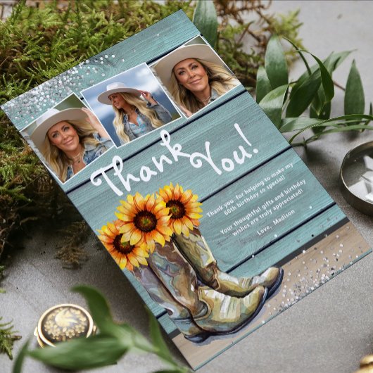 Foto Dank u Rustiek Land Zonnebloem Laarzen Bedankkaart