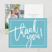 FOTO DANK U vette moderne borstel belettering aqua Bedankkaart (Voorkant / Achterkant)
