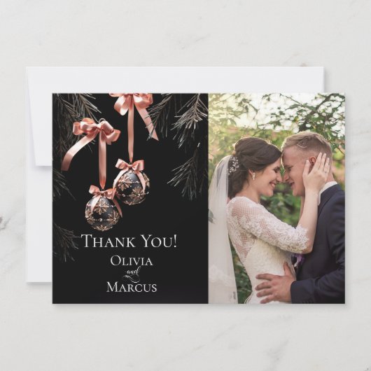 FOTO DANK U | Winter roze en Onyx Baubles Bedankkaart (Voorkant)