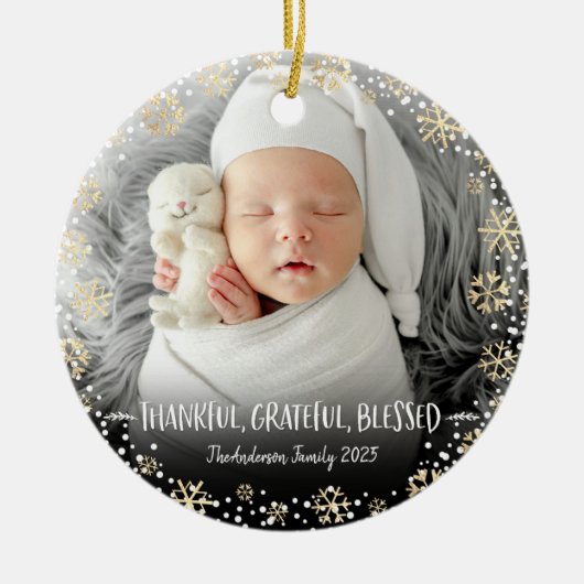 Foto: Dankbare, gezegende sneeuwvlok vakantie Keramisch Ornament (Voorkant)