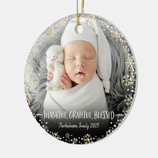 Foto: Dankbare, gezegende sneeuwvlok vakantie Keramisch Ornament (Links)