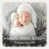 Foto: Dankbare Gouden Sneeuwvlok Vierkante Sticker (Voorkant)