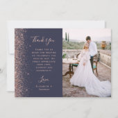 Foto Dark Blue Roos Gold Glitter Script Wedding Bedankkaart (Voorkant)
