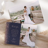 Foto Dark Blue Roos Gold Glitter Script Wedding Bedankkaart