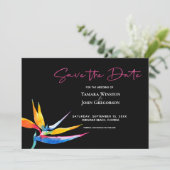 Foto Dark Tropical Bird of Paradise Beach Wedding Save The Date (Staand voorkant)