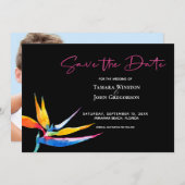 Foto Dark Tropical Bird of Paradise Beach Wedding Save The Date (Voorkant / Achterkant)