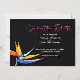 Foto Dark Tropical Bird of Paradise Beach Wedding Save The Date