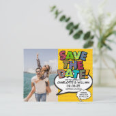 Foto: Date Fun Retro Comic Book Pop Art opslaan Briefkaart (Staand voorkant)