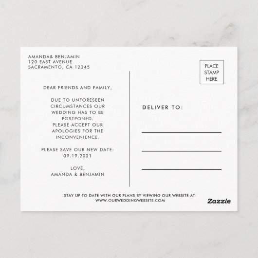 Foto: Datum aankondiging huwelijk wijzigen Briefkaart (Achterkant)