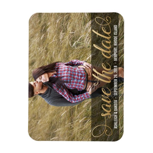 Foto De datum opslaan | Faux Gold Magneet (Verticaal)