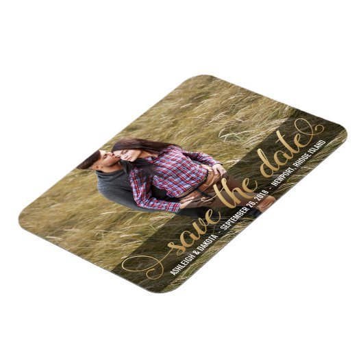 Foto De datum opslaan | Faux Gold Magneet (Linkerzijde)