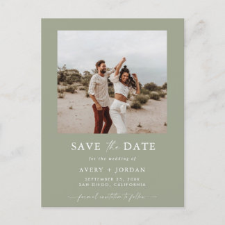 Foto De datum opslaan, Sage Green Boho De datum op Briefkaart