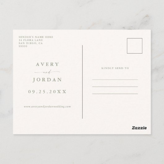 Foto De datum opslaan, Sage Green Boho De datum op Briefkaart (Achterkant)