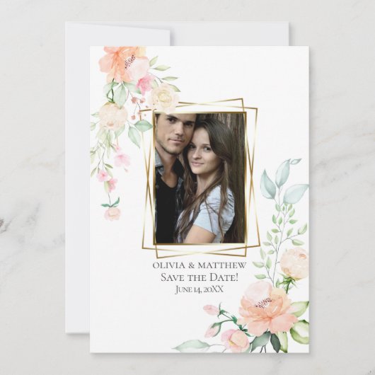 FOTO DE DATUM OPSLAAN | Waterverf Koraalbloemen Kaart (Voorkant)