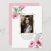 FOTO DE DATUM OPSLAAN | Waterverf Pink Poppy Kaart (Voorkant / Achterkant)