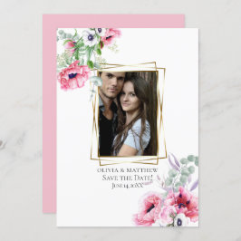 FOTO DE DATUM OPSLAAN | Waterverf Pink Poppy Kaart