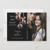 FOTO De datum opslaan | Winter Roze en Onyx Bauble Bedankkaart (Voorkant)