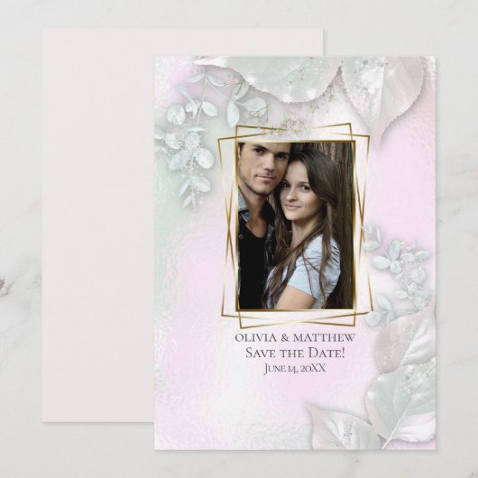 FOTO DE DATUM OPSLAAN | Wispy Pink Shimmer Kaart (Voorkant / Achterkant)