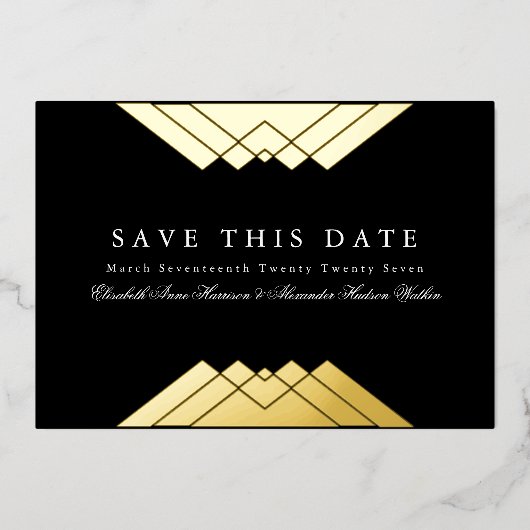 Foto Deco Zwart Geometrisch Goud Save the Date Folie Uitnodiging (Voorkant)