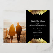 Foto Deco Zwart Geometrisch Goud Save the Date Folie Uitnodiging (Achterkant)