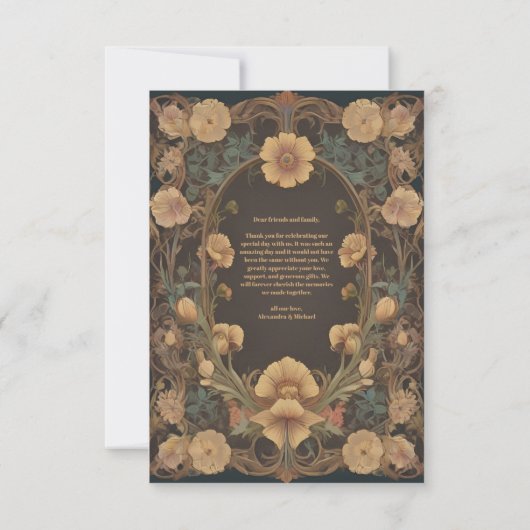 Foto Decoratieve Bloemen Art Nouveau Bruiloft Bedankkaart (Achterkant)